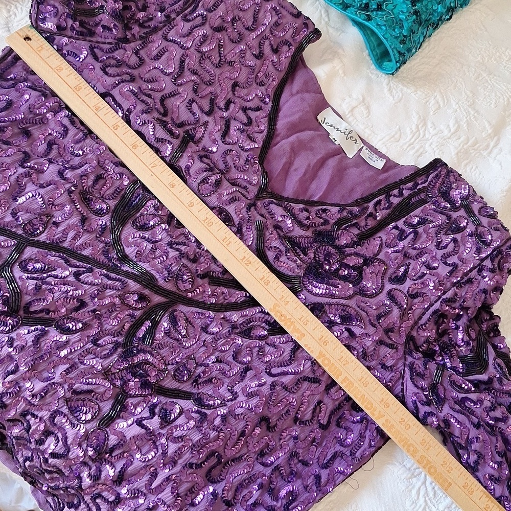 Purple Beaded Sheer sequin 2pc Top And Skirt - Picture 11 of 17